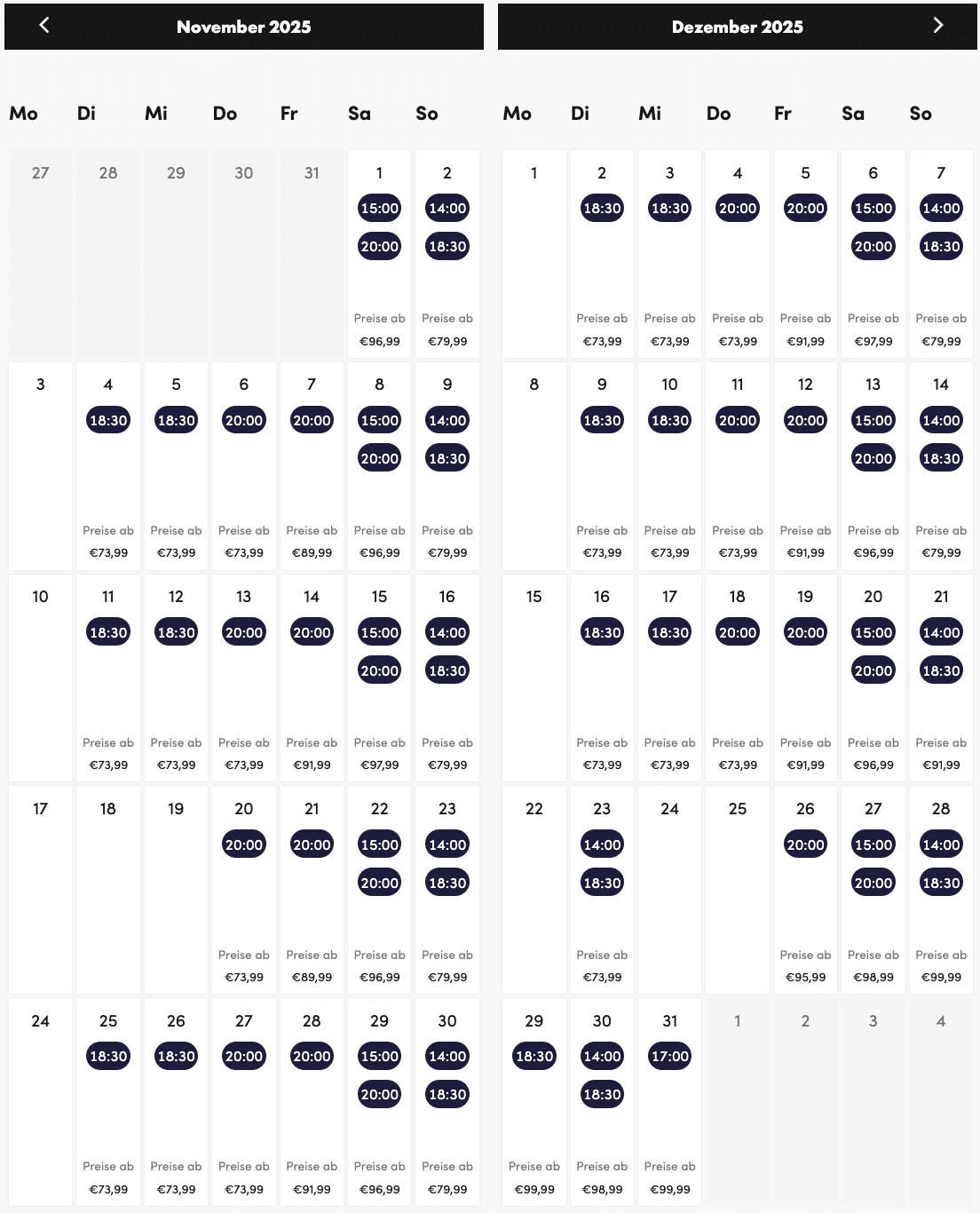 tickets Kalender für Ticketkauf König der Löwen